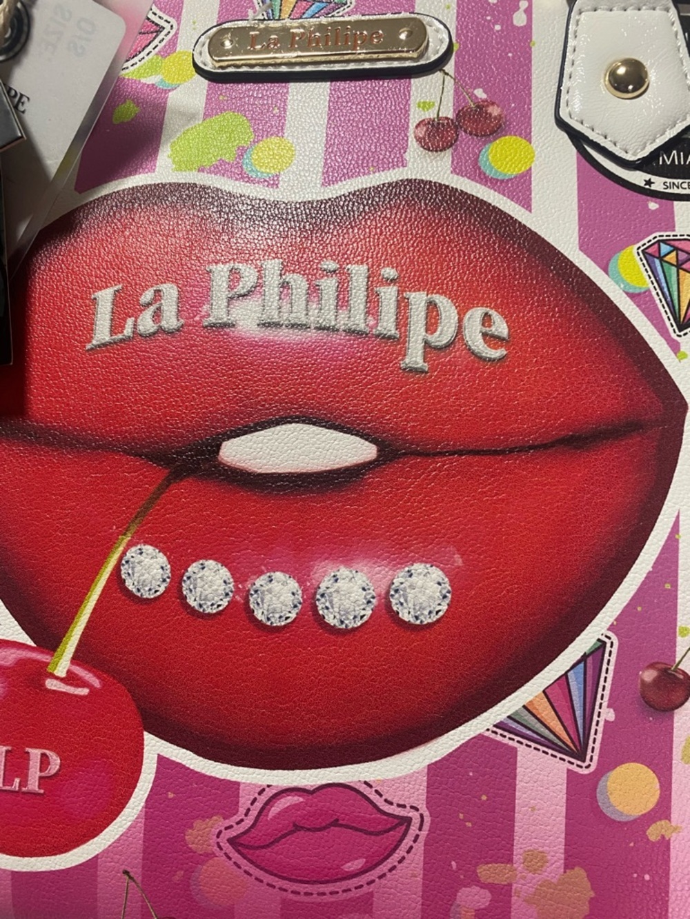La Philipe Pink & White Lip Graphic Tote - Picture 3 of 8